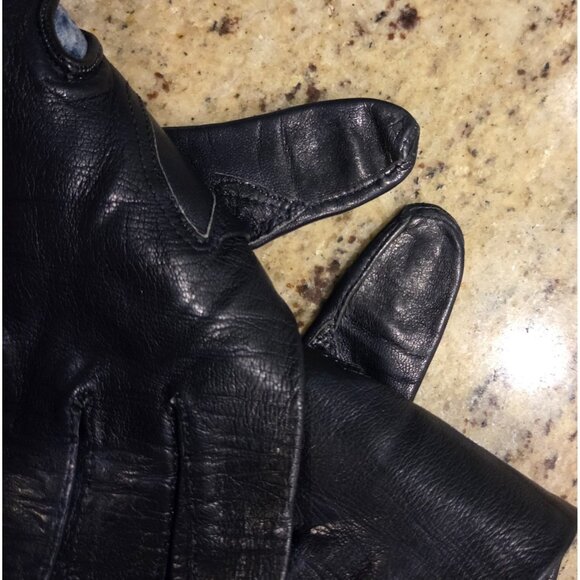 Vintage Womens Size S Blue Leather Formal 7" Short Gloves Pearly Button - Picture 9 of 14